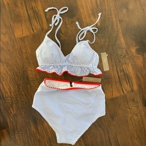 J. Crew Seersucker Blue Bikini